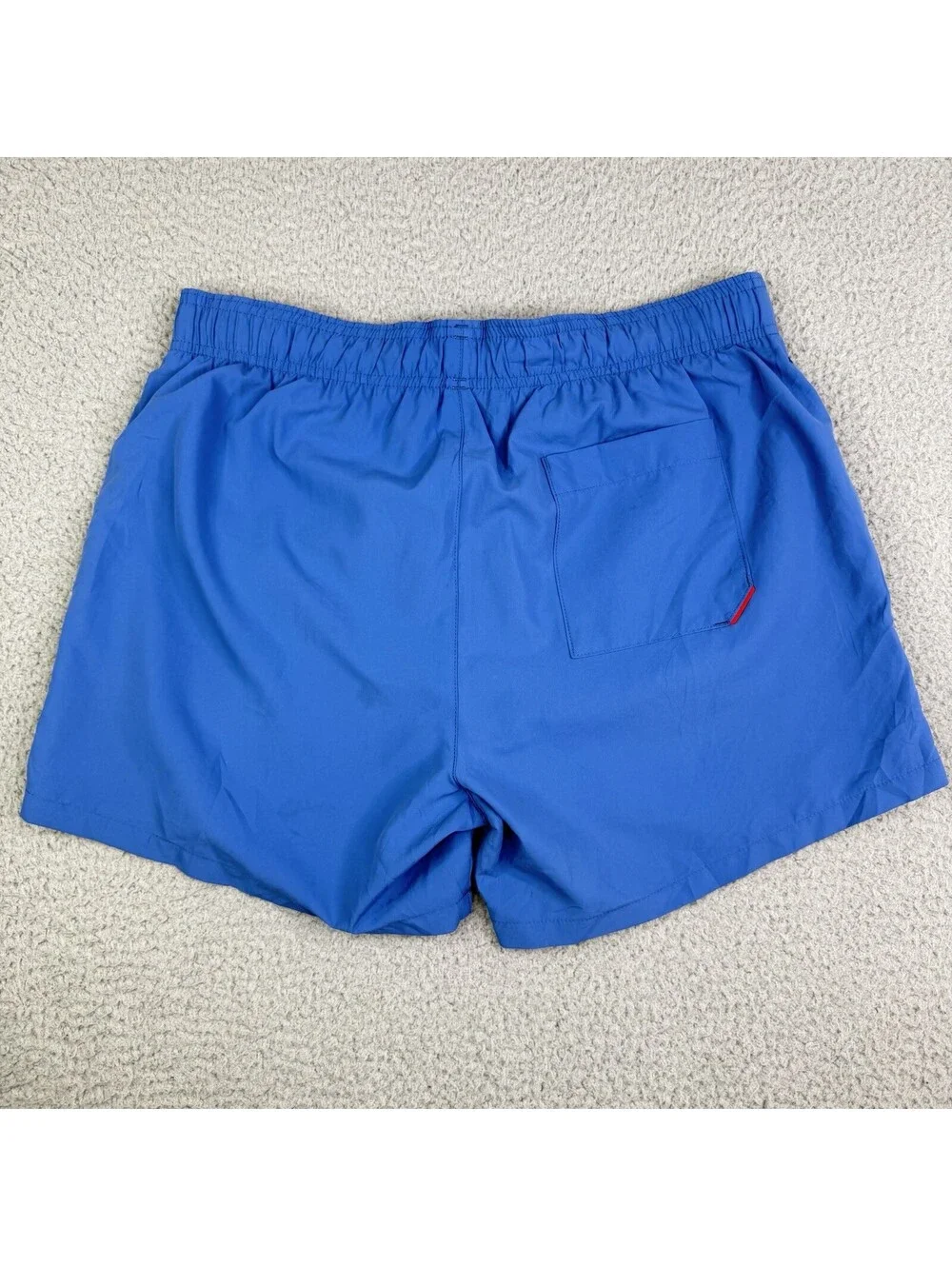 HUGO Men's Swim Trunks Blue White Logo Elastic Waist Mesh Lined Size L